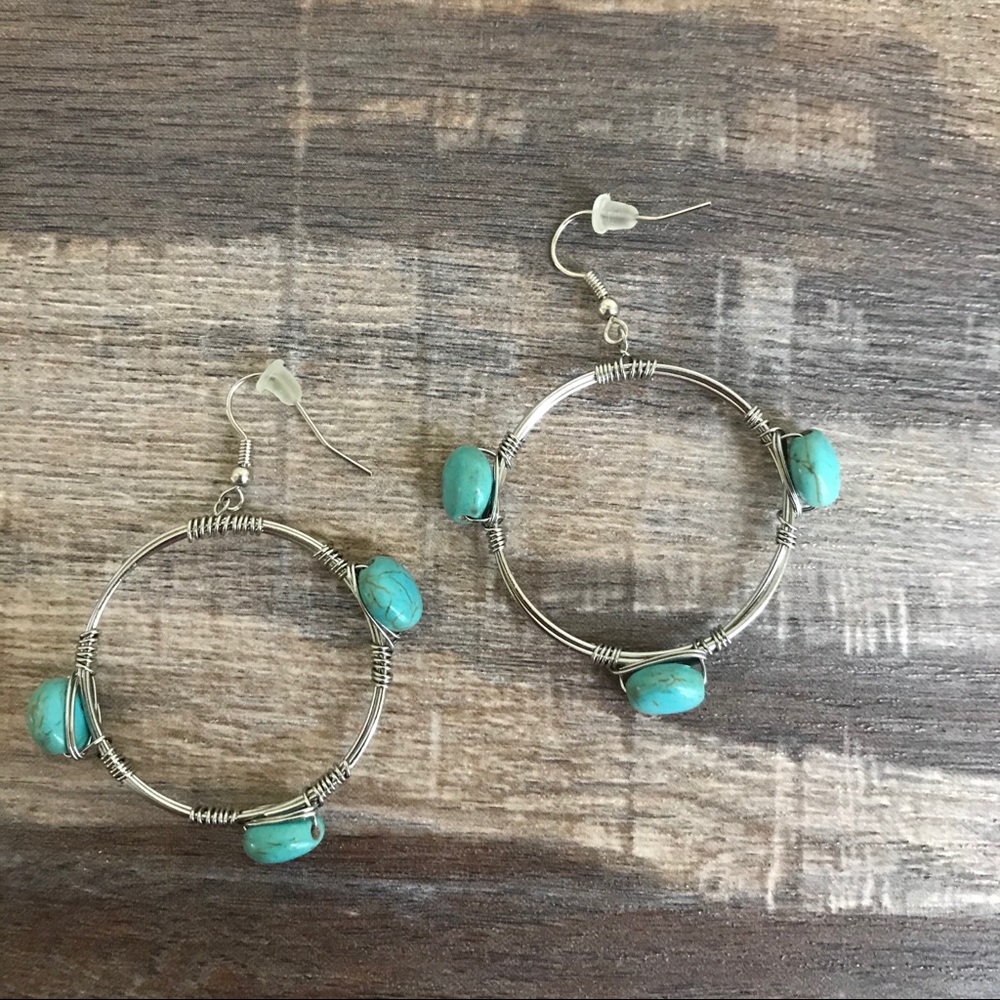Silver Turquoise Hoops